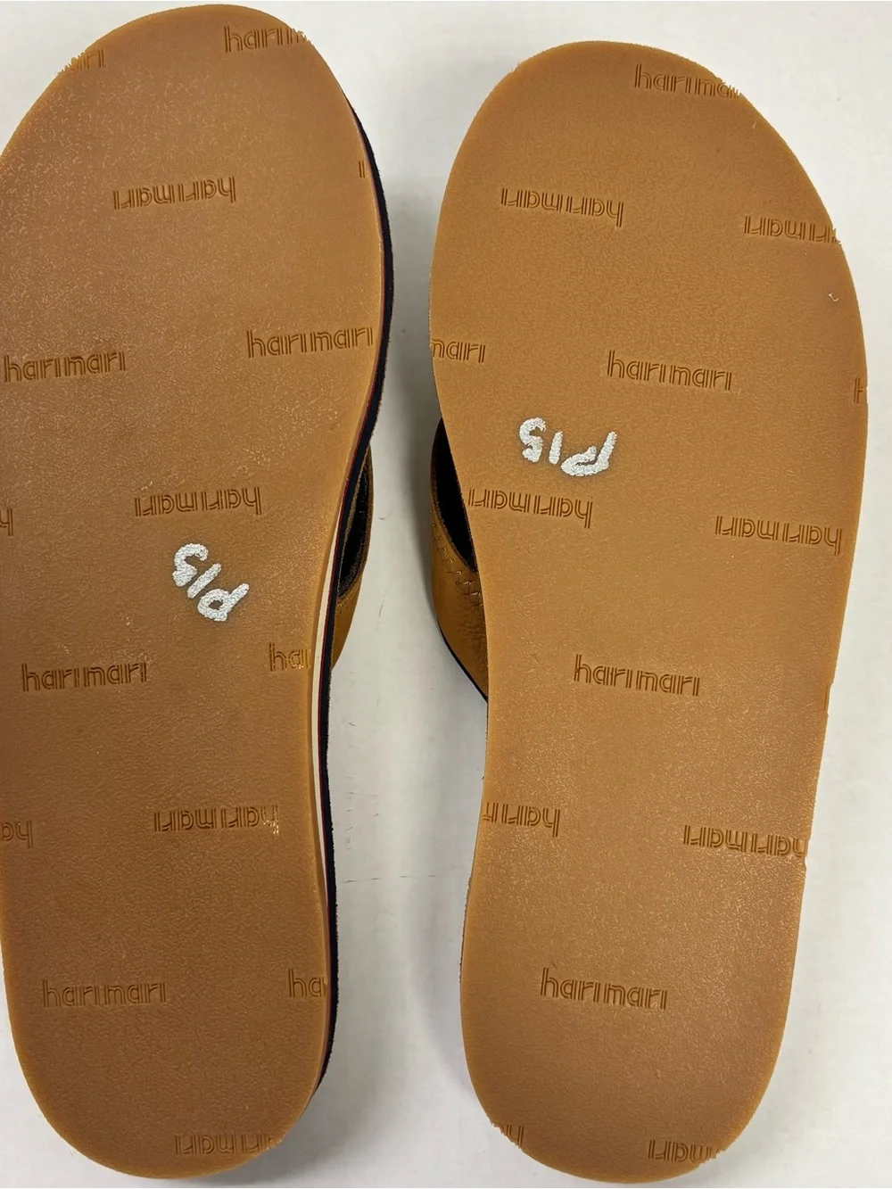 NWT Hari Mari Pier Tan Leather Memory Foam Strap Flip Flop Made In Mexico Sz 14
